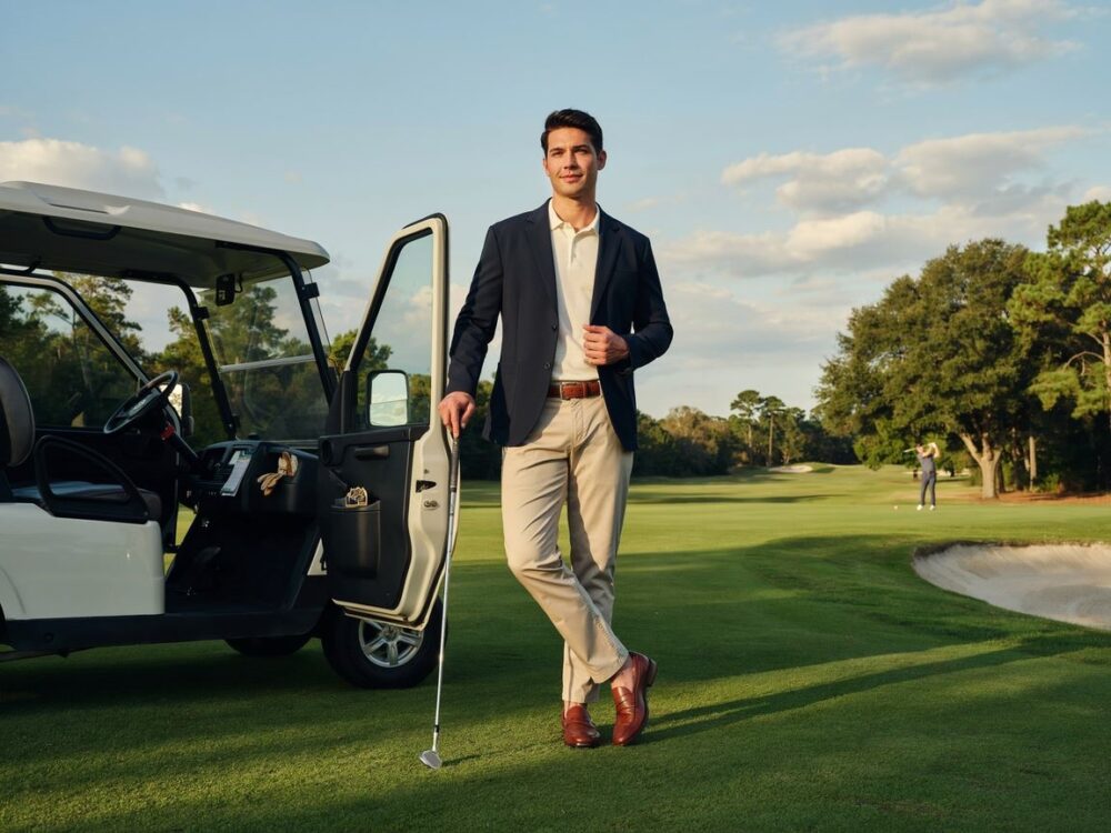 męski strój golfowy smart casual