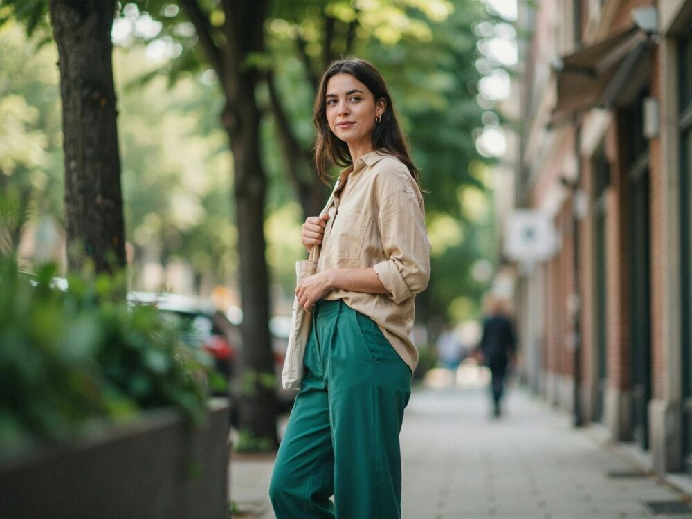 modna bluzka do zielonych spodni